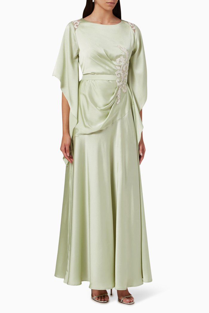 

Embellished Maxi Dress in Silk-crepe, Green