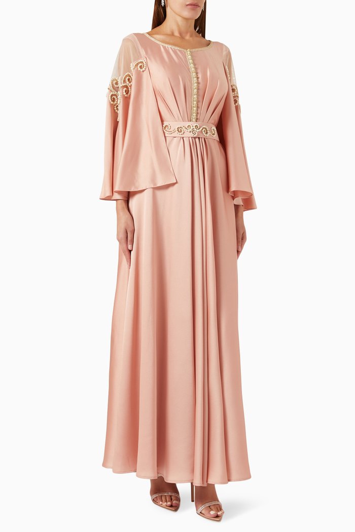 

Moroccan Beaded Kaftan in Silk-crepe, Orange