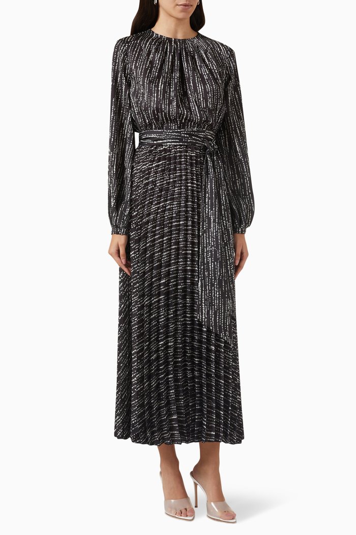 Dora Pleated Maxi Dress in Satin, White