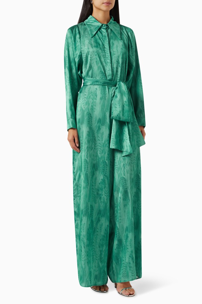 

Floral-motif Belted Jumpsuit, Green