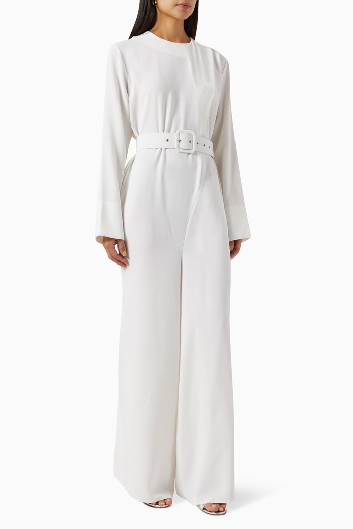 

Roland Belted Jumpsuit in Crepe, White