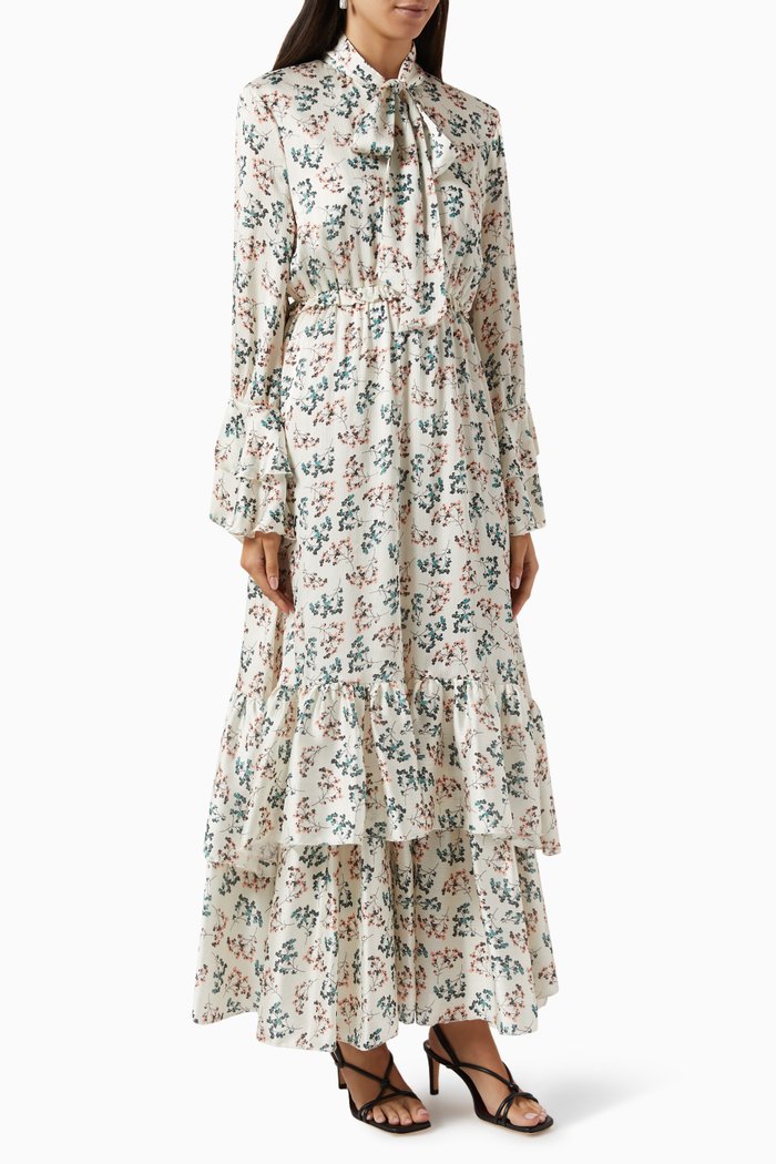 Floral Print Tiered Maxi Dress, White