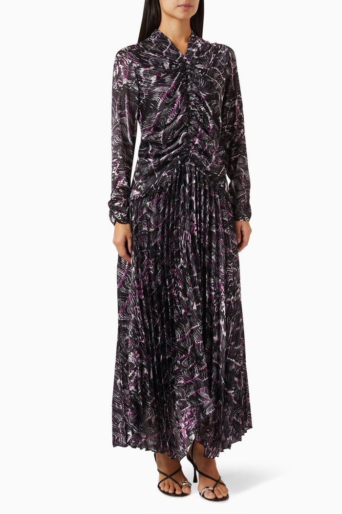 

Printed Ruched Maxi Dress, Black