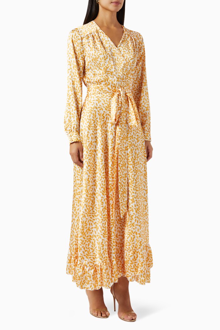 

Printed Wrap Dress, Orange