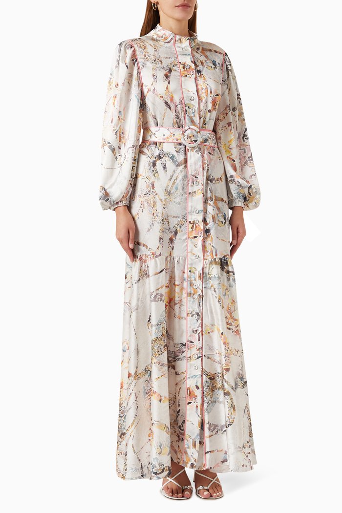 Sherry Belted Maxi Dress in Satin, White