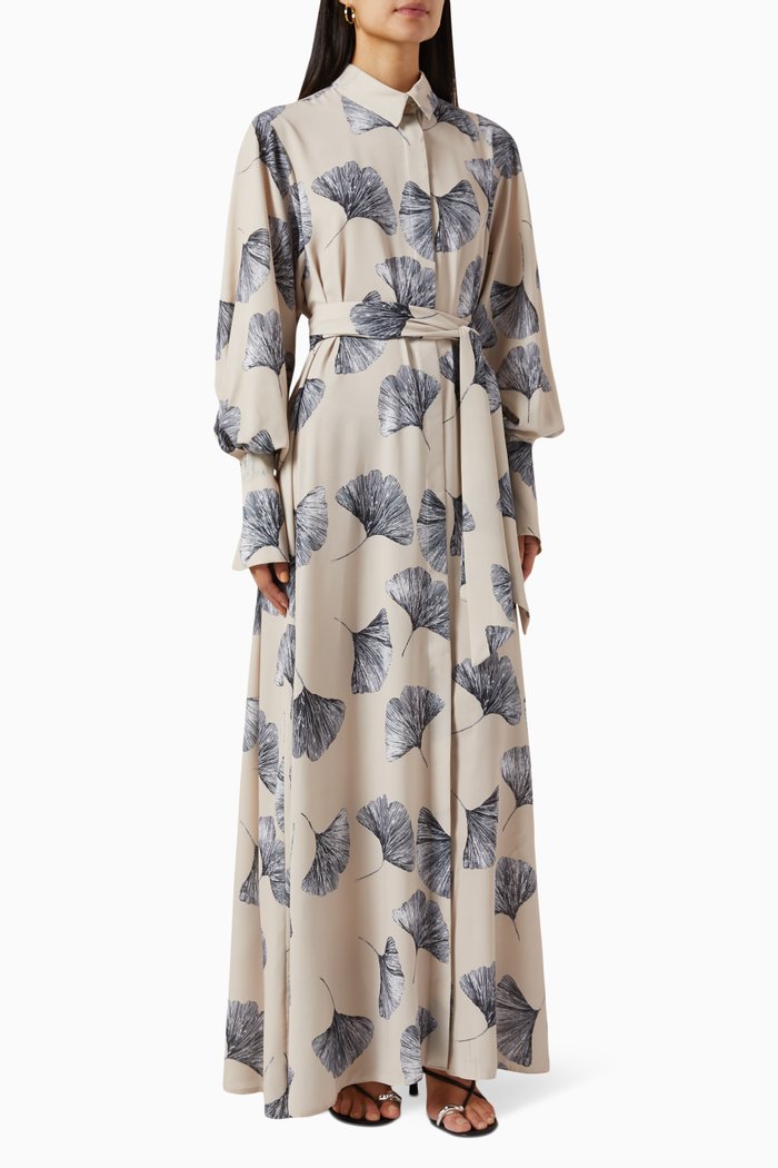 

Caroline Printed Maxi Dress in Sateen-twill, White