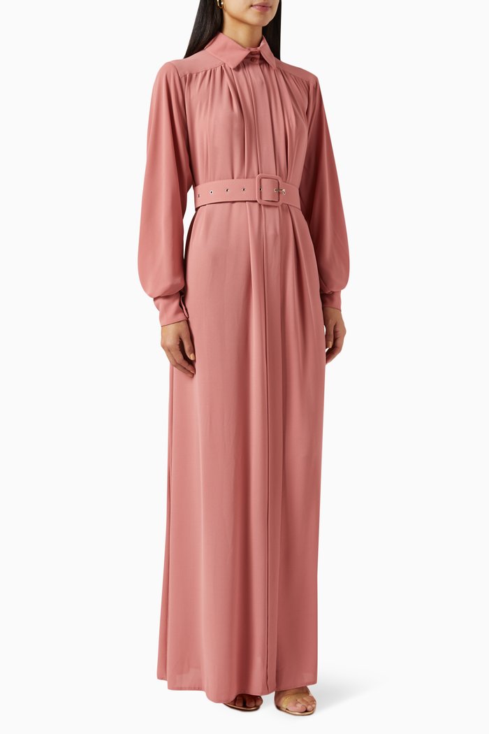 

Classy Belted Maxi Dress in Crepe, Pink