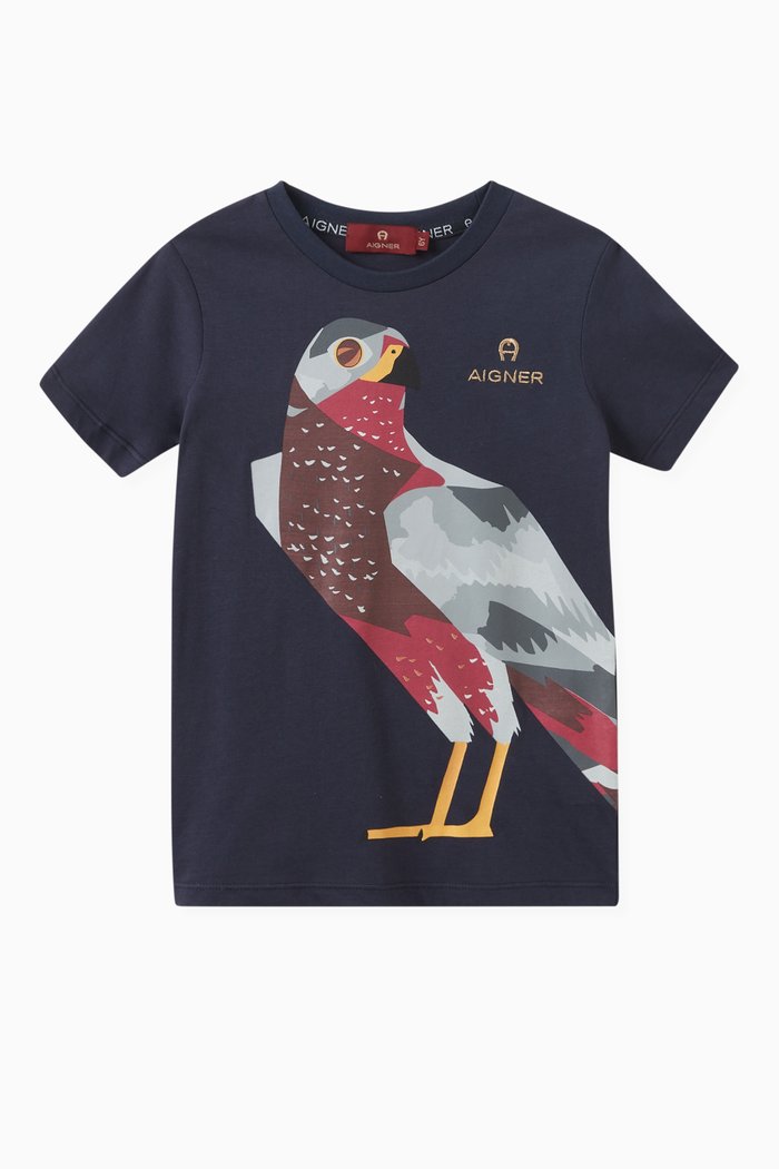 

Bird Illustration Logo T-shirt in Cotton, Blue