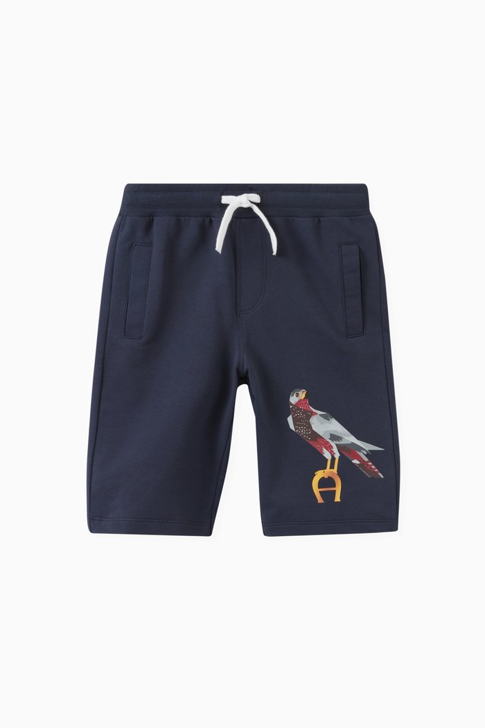 

Bird Print Shorts in Cotton, Blue