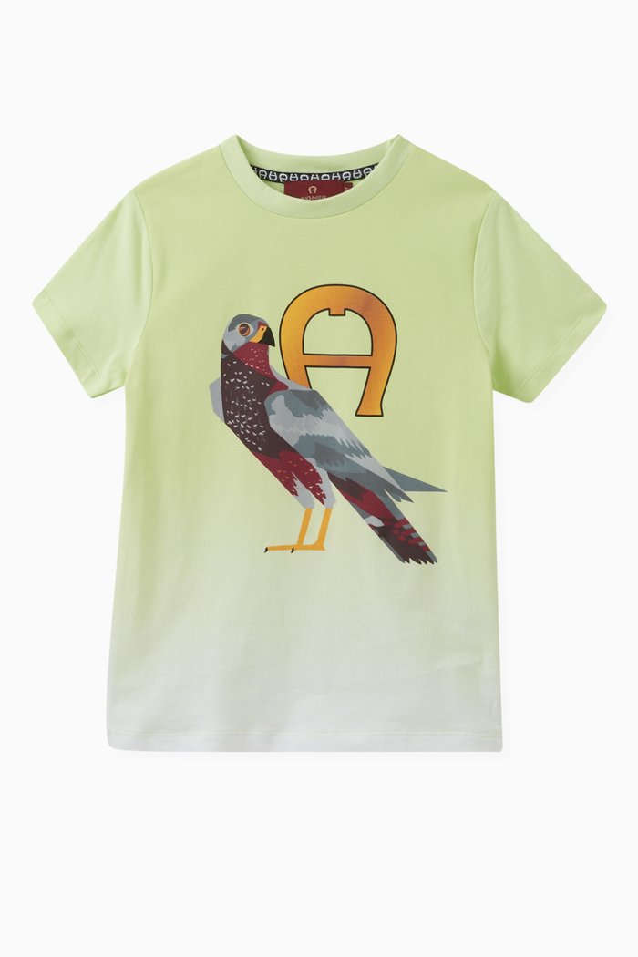 

Ombré Logo Bird Print T-shirt in Cotton, Green