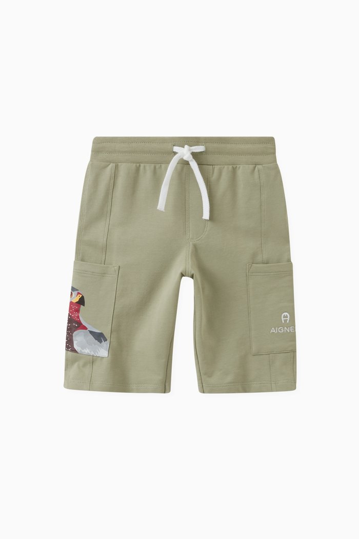 

Bird Print Shorts in Cotton, Green