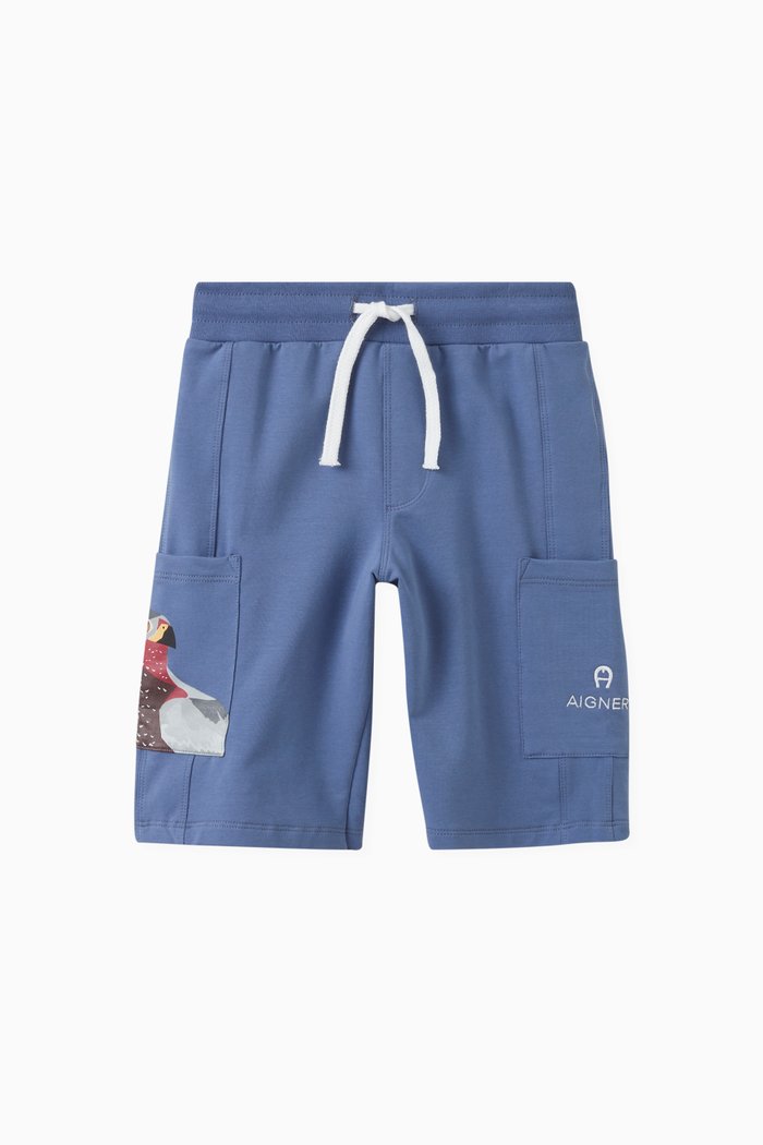 

Bird Print Shorts in Cotton, Blue