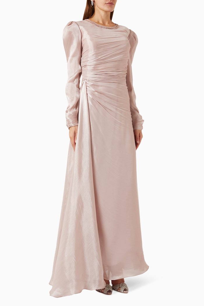 

Puffed-sleeves Cape Maxi Dress, Silver