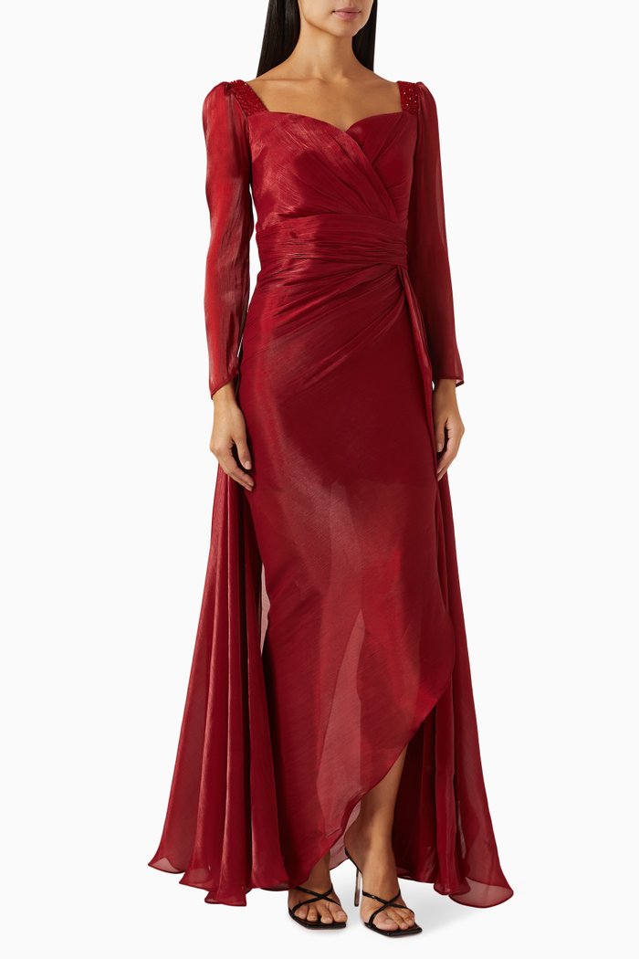 Sweetheart-neck Maxi Dress, Red