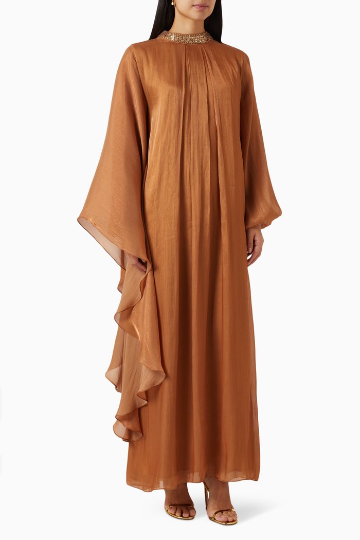 

Ballon-sleeved Maxi Dress, Gold