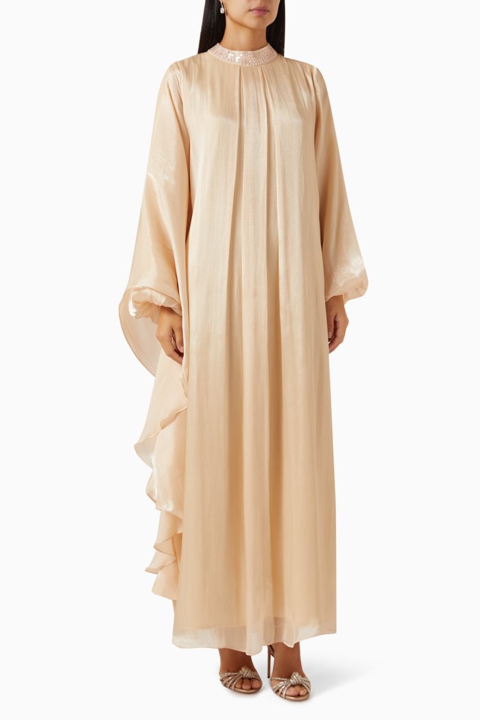 

Ballon-sleeved Maxi Dress, Neutral