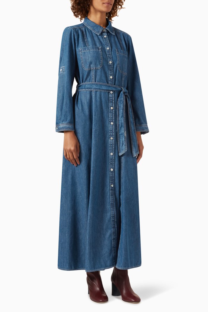 

Gaspare Belted Maxi Dress in Denim, Blue