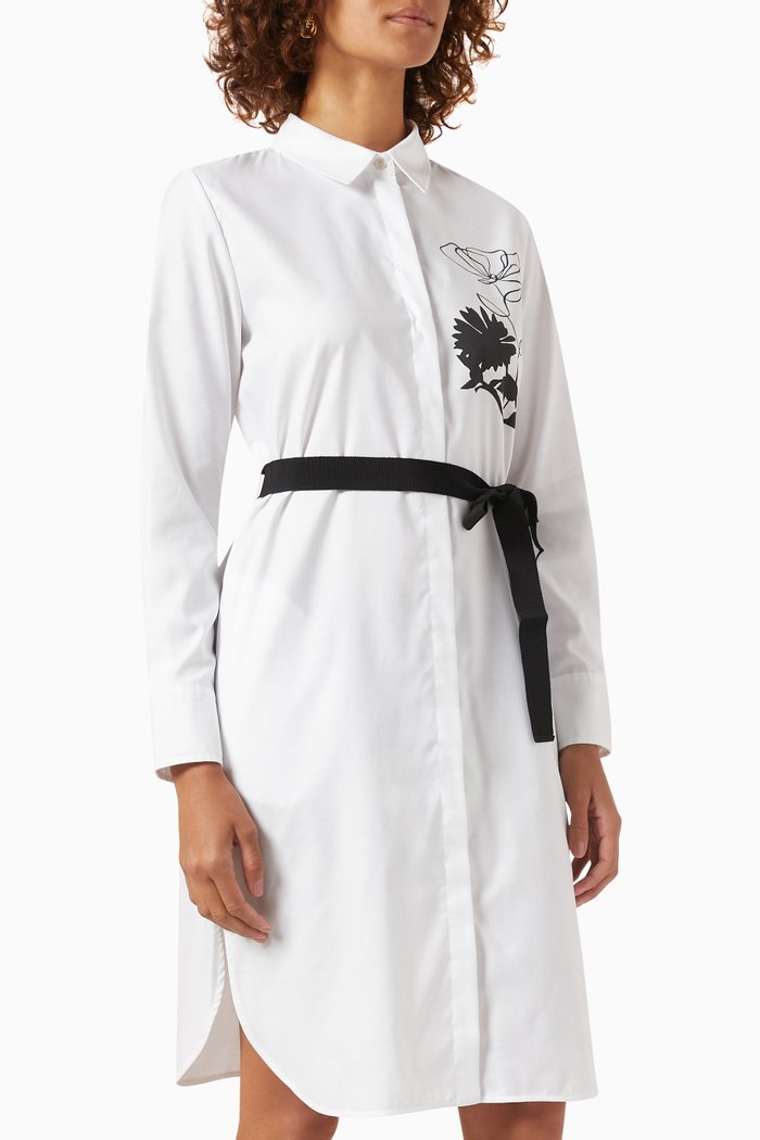 

Panda Belted Mini Shirt Dress in Cotton, White