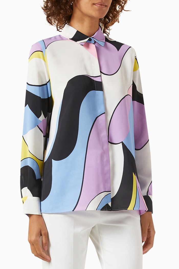 

Star Abstract-print Shirt in Satin, Purple