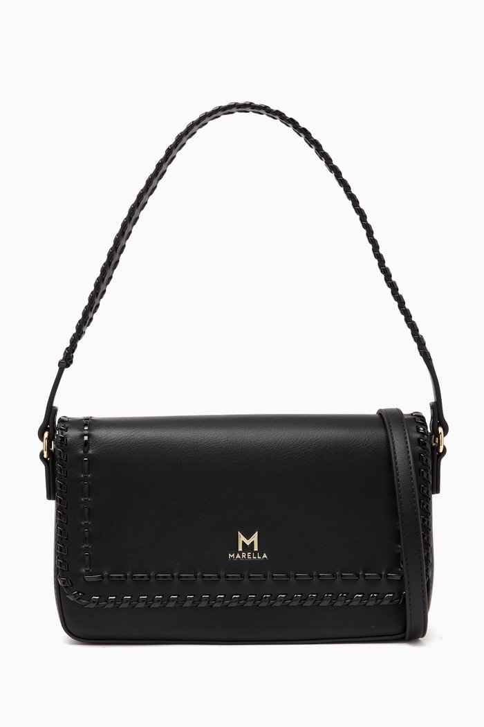 

Whipstitch Shoulder Bag in PU Leather, Black