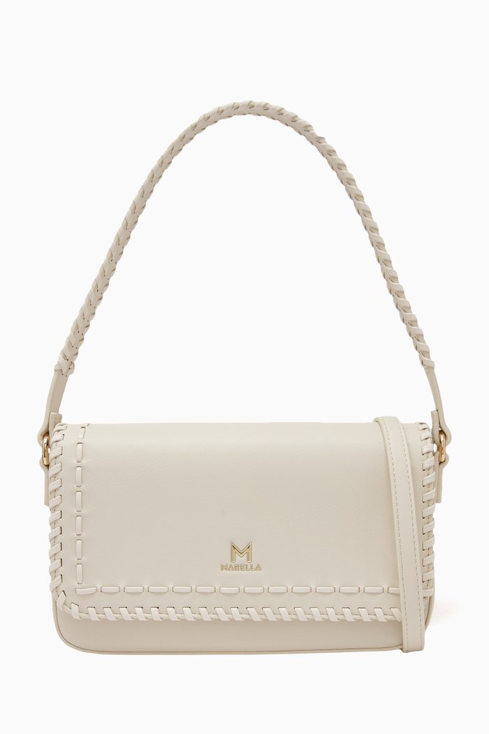 

Whipstitch Shoulder Bag in PU Leather, White