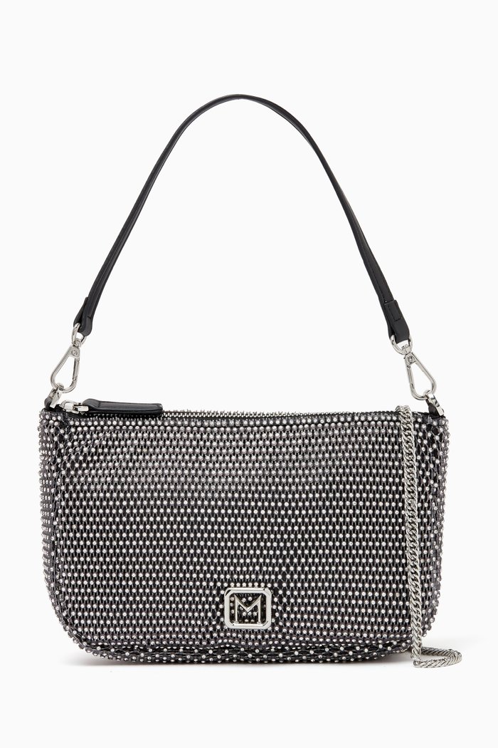 Shoulder Bag in Crystal-embellished Satin, Black