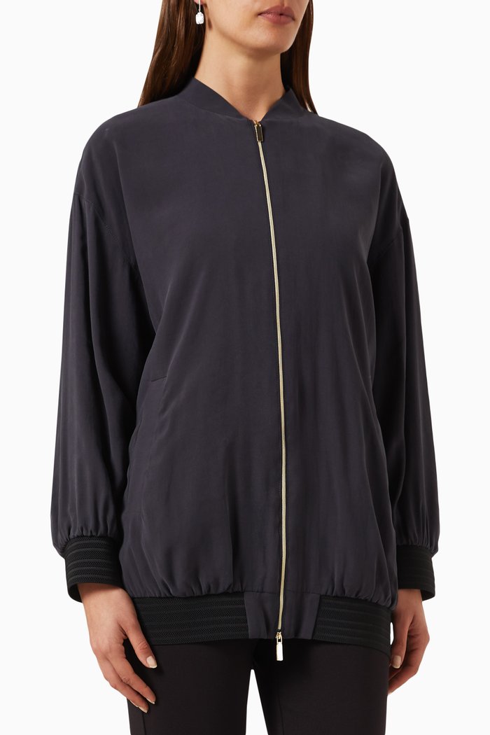 Eguale Long Bomber Jacket in Viscose, Grey