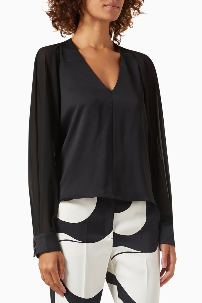 

Yelina Cut-out Top in Satin & Georgette, Black