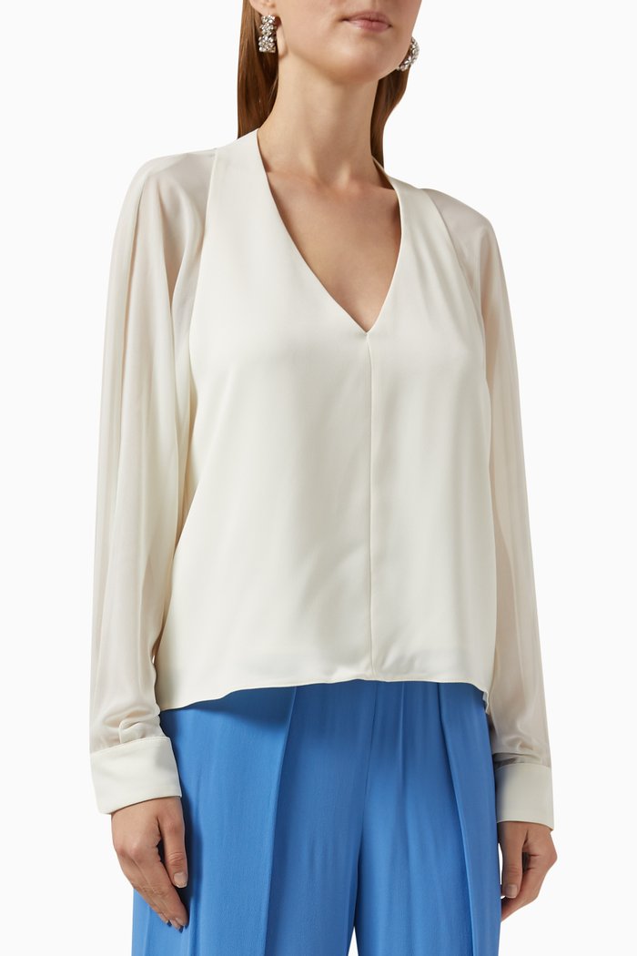 

Yelina Cut-out Top in Satin & Georgette, White