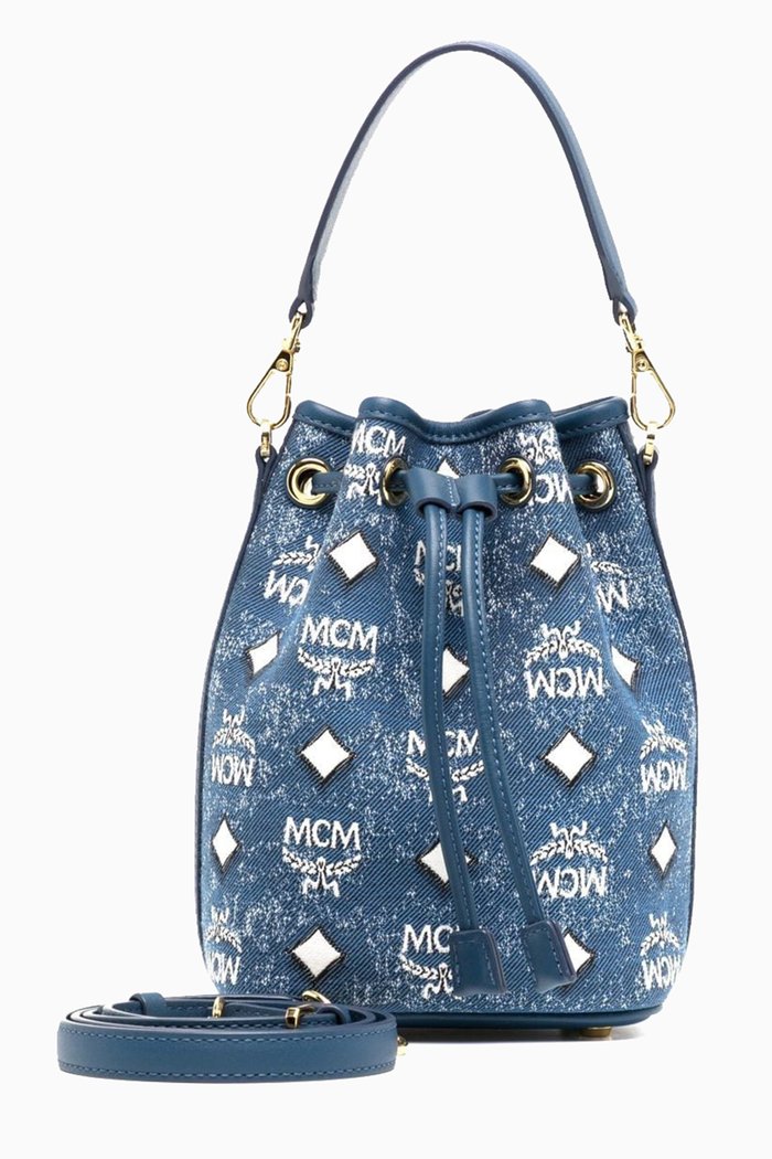 

Mini Dessau Drawstring Hobo Bag in Vintage Denim Jacquard, Blue