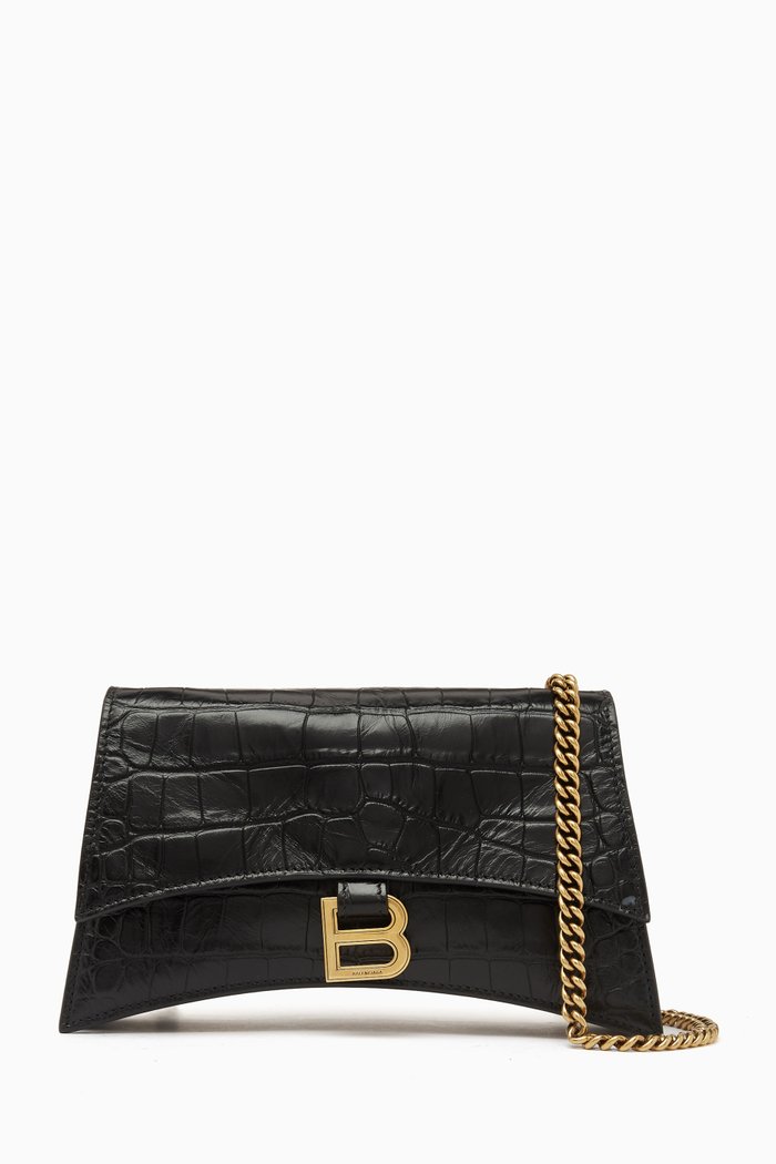 

XS Crush Chain Shoulder Bag in Croc-embossed Leather, Black