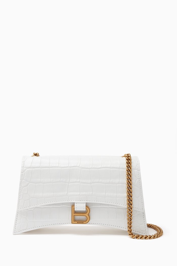 

XS Crush Croc-embossed Chain Bag in Leather, White