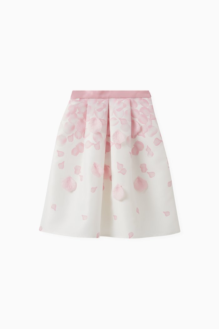 Floral Print Midi Skirt in Polyester, Pink