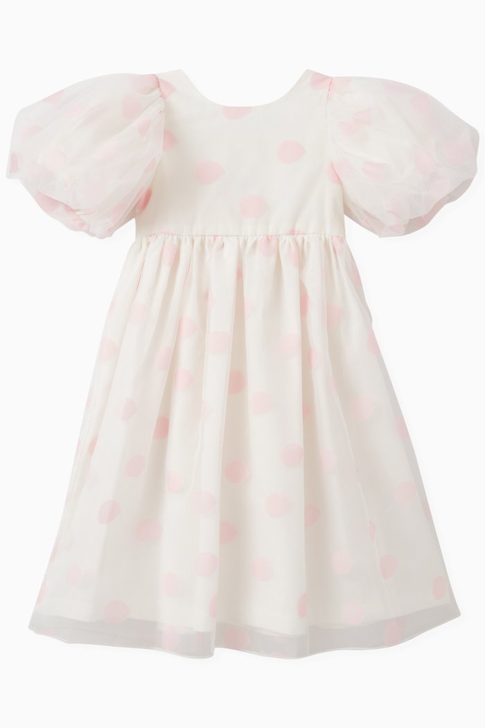 

Polka Dot Bow Dress in Polyester, White