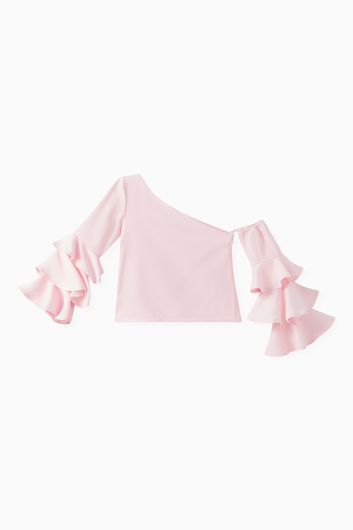 

Ruffled One Shoulder Top in Polyester, Pink