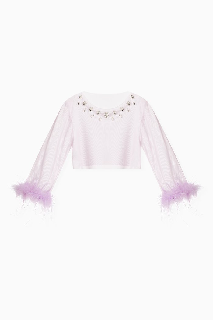 

Feather-trimmed Top in Organza, Purple