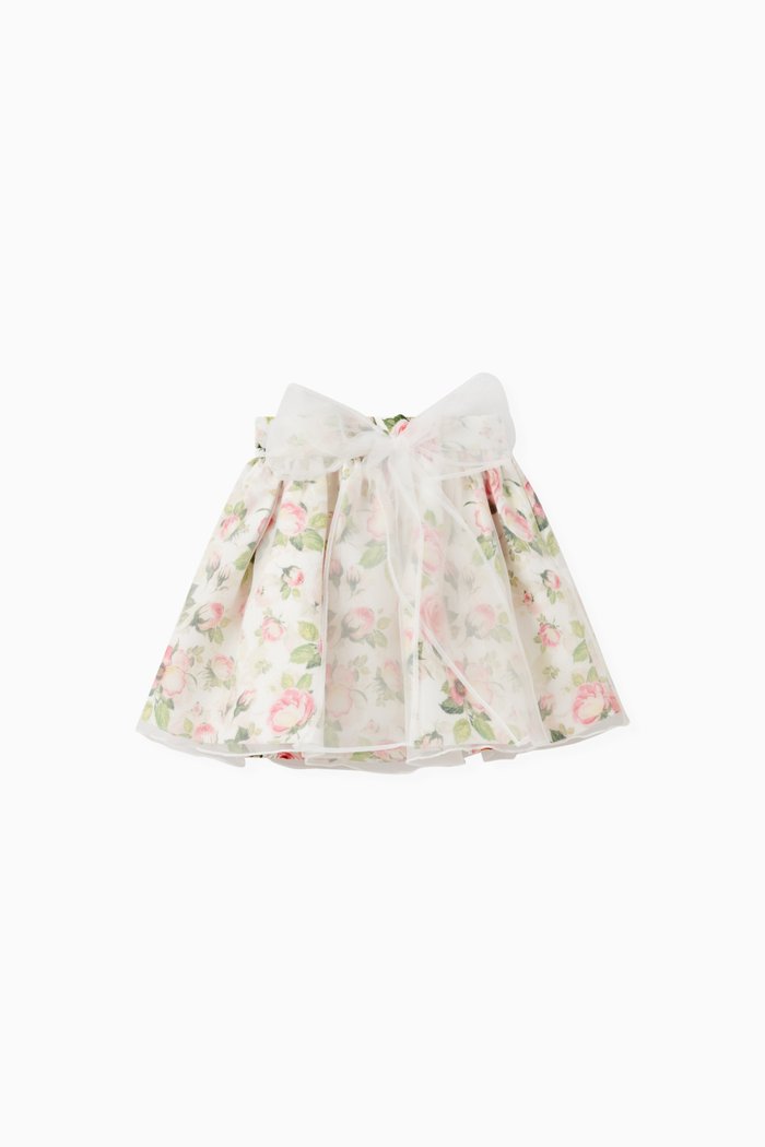 Floral Tulle Skirt in Polyester, White