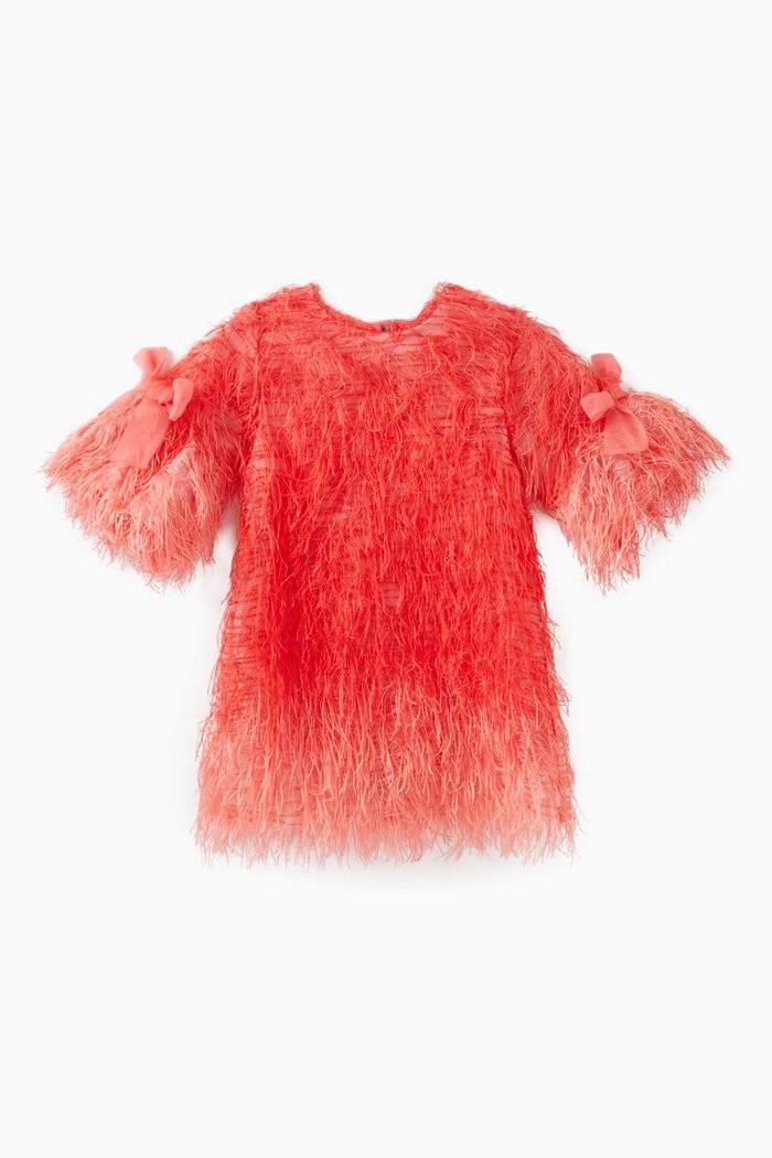 

Ombre Feather Embellished Dress in Polyester, Orange