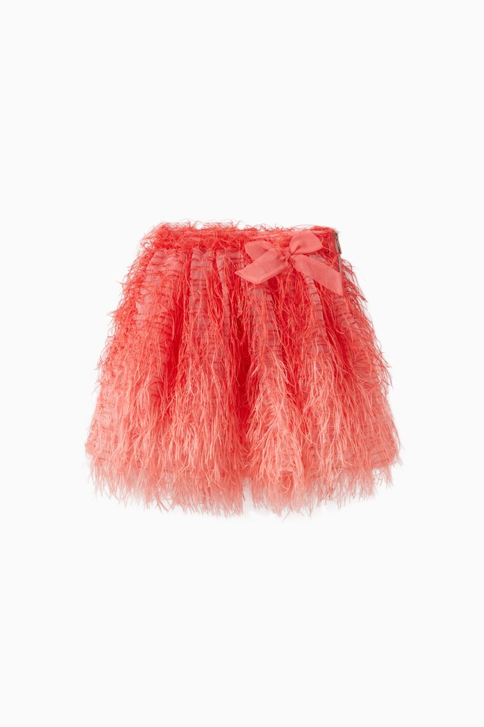 

Feather-trimmed Mini Skirt in Polyester, Orange