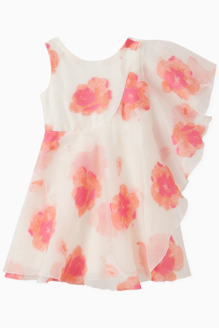 

Floral Asymmetrical Dress in Polyester, Orange