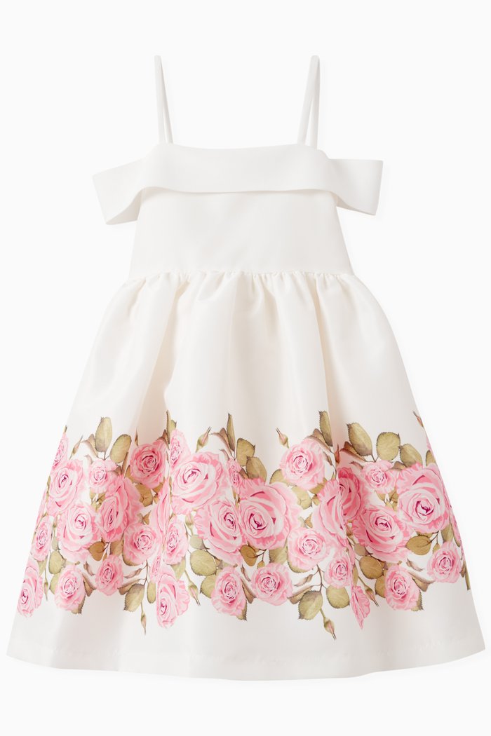 Rose Bow-applique Dress in Polyester, White