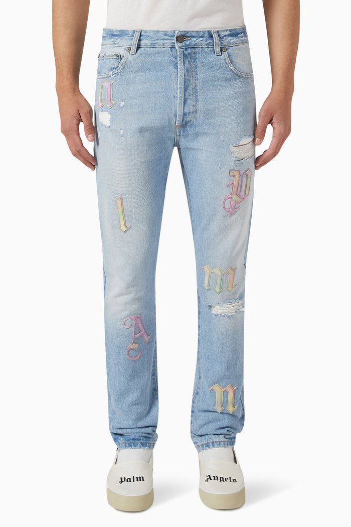 

Rainbow Lettering Jeans in Denim, Blue