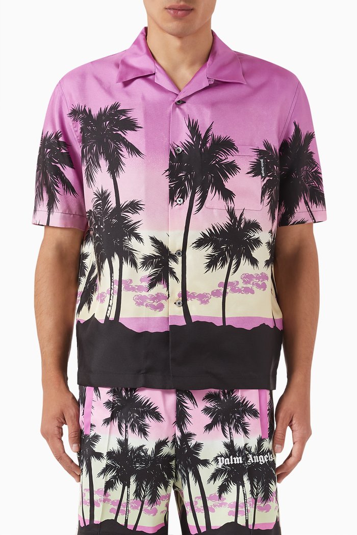 

Sunset Palm Bowling Shirt in Silk, Multicolour