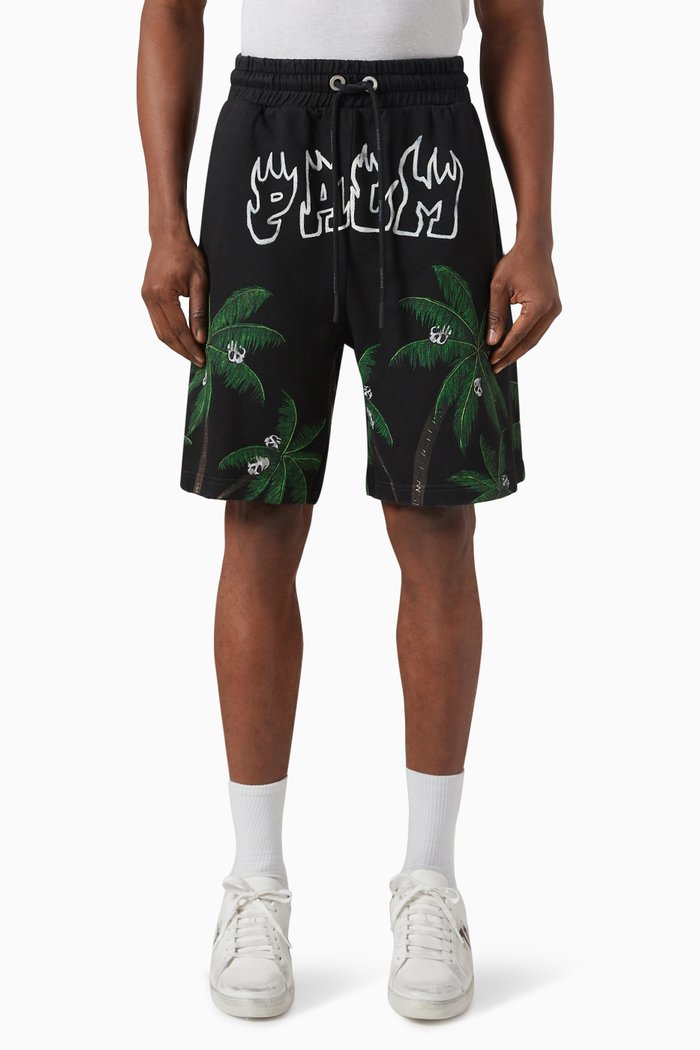

Palm & Skull Vintage Sweatshorts in Fleece, Black