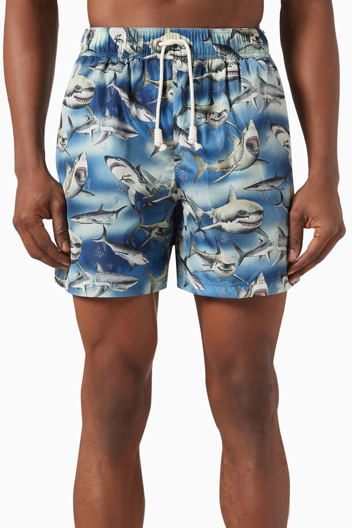 

All-over Shark Swim Shorts in Nylon, Multicolour