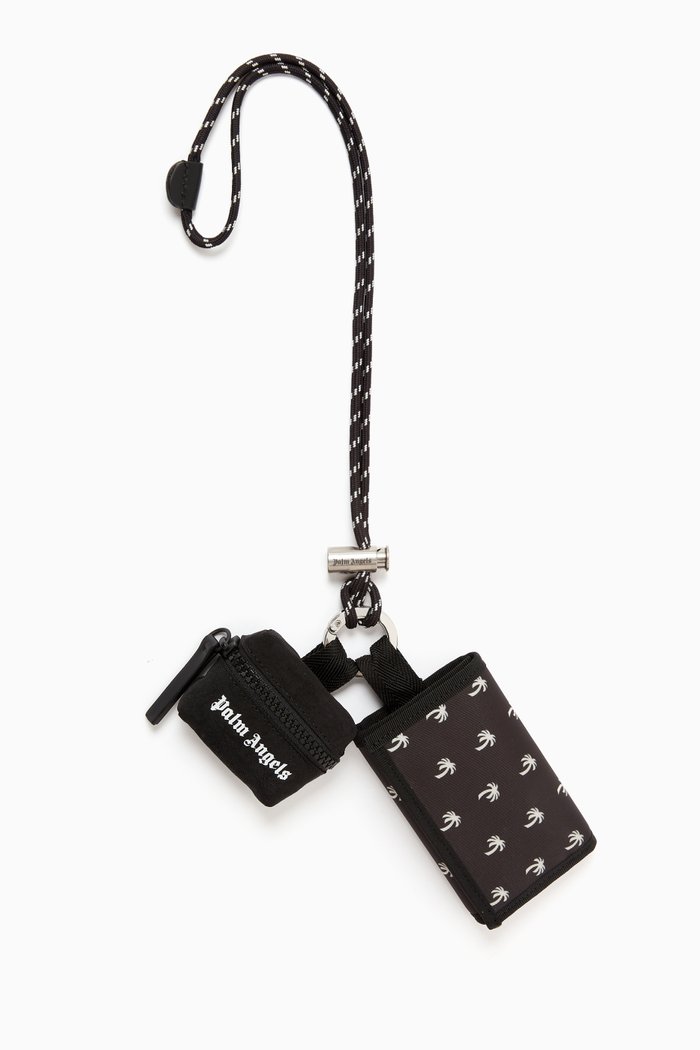 

Mini Palms Print Multi-function Lanyard in Nylon & Leather, Black