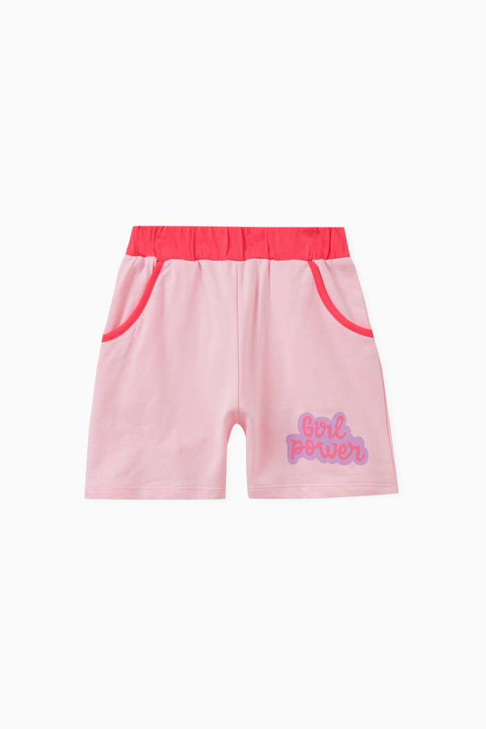 

Girl-power Text-print Shorts in Cotton, Pink
