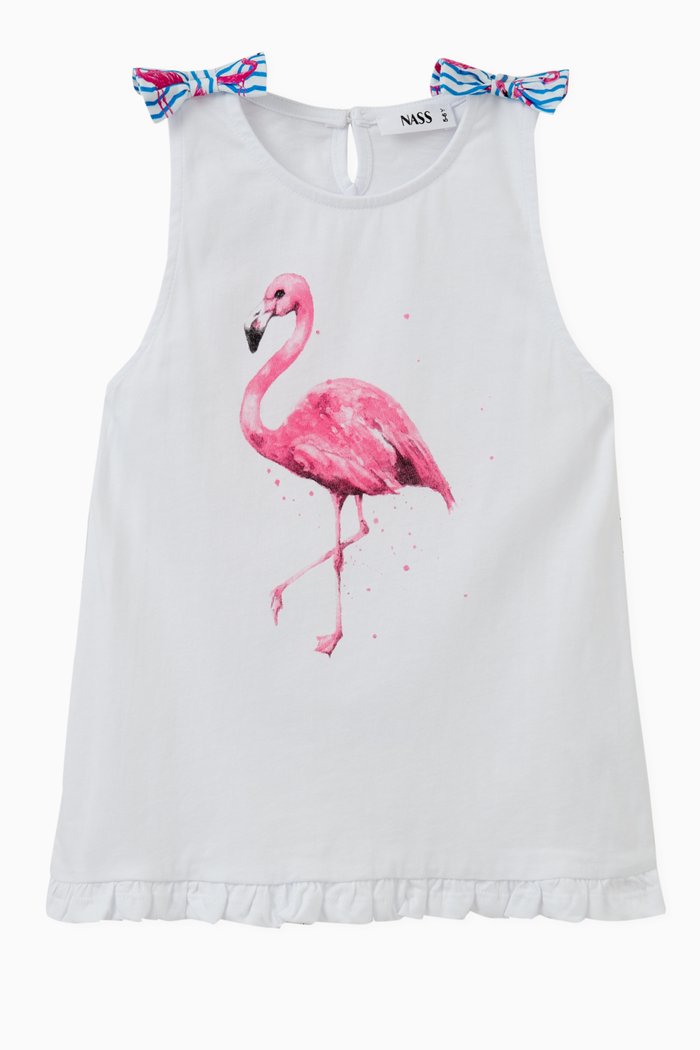 

Flamingo Sleeveless Tank Top in Cotton, White