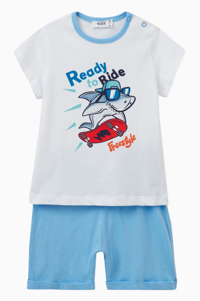 Shark T-shirt & Shorts Set in Cotton, Blue