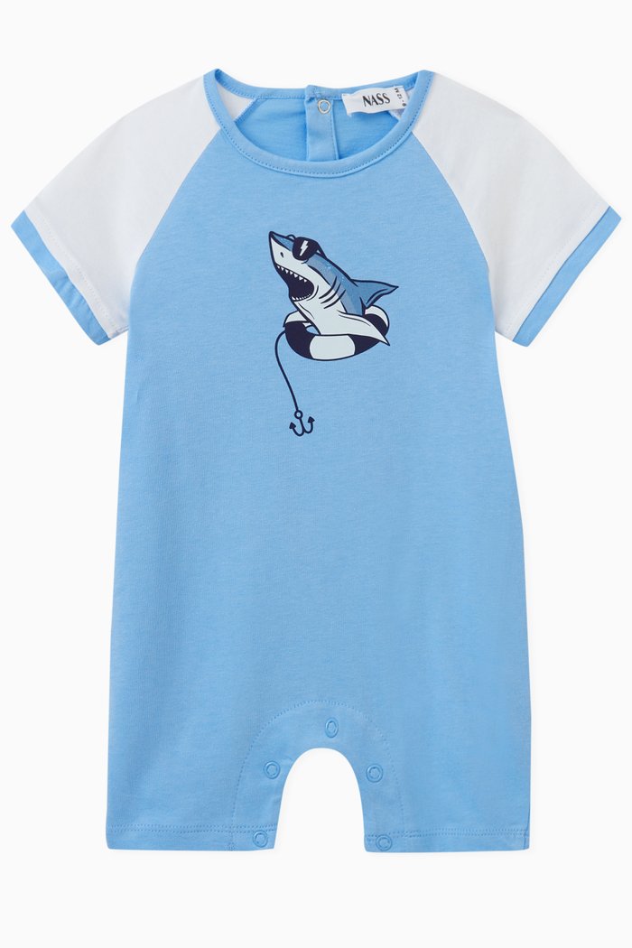 

Shark Romper in Cotton, Blue
